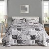 Vintage Black White Grey Floral Plaid Quilted Bedding Set King Size, 3 Piece Cotton Bedspread with Artistic Floral Pattern, Elegant Modern - 2 of 4