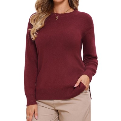 INSPIRE CHIC Women's Long Sleeve Crew Neck Side Split Sweater Tops