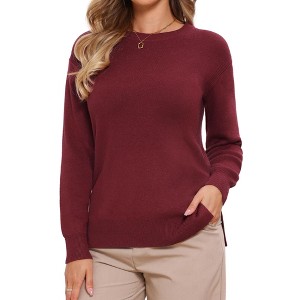 INSPIRE CHIC Women's Long Sleeve Crew Neck Side Split Sweater Tops - 1 of 4