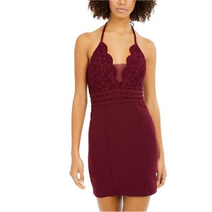 Speechless Womens Scalloped Glitter Lace Bodycon Dress, Red, 5 - 1 of 1
