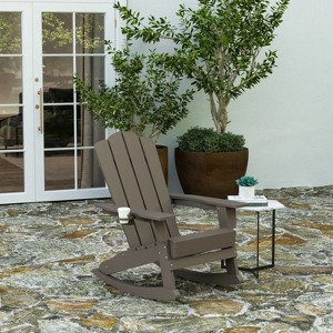 Merrick Lane Adirondack Rocking Chair with Cup Holder, All-Weather HDPE Indoor/Outdoor Chair - 1 of 4