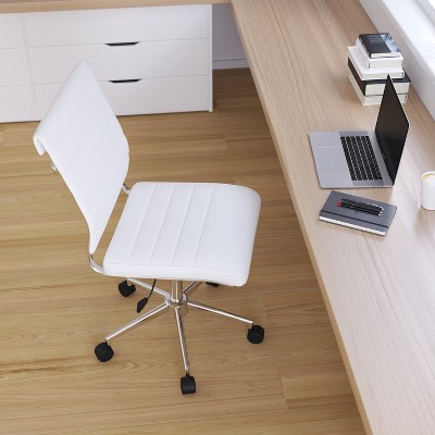 White Faux Leather Mid-Back Armless Swivel Executive Chair