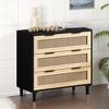 3-Drawers Rattan Storage Cabinet Rattan Drawer, CENGHU Nightstand, Coffee Bar Cabinet, for Bedroom, Living Room, Dining Room, Hallways - 2 of 4