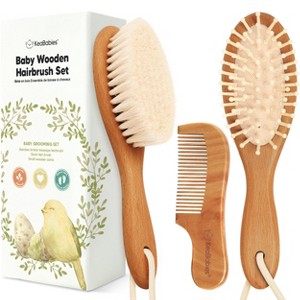 Baby Hair Brush and Comb Set, Oval Wooden Baby Brush Set for Newborns, Infant, Toddler Grooming Kit - 1 of 4
