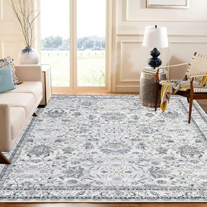 Washable Area Rug, Green Oriental Vintage Faux Wool Carpet, Non-Slip Stain-Resistant Soft Accent Rug for Living Room Bedroom Dining Room - 1 of 4