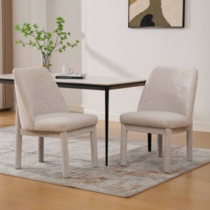Minimalist Dining Chair Set of 2,Beige Chenille Upholstered Chair with Curved Back, Armless Modern Dining Chair for Kitchen or Dining Room-Koiai - 1 of 4