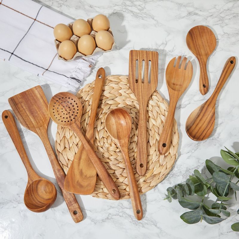 Juvale 9 Piece Wooden Cooking Utensils Set for Kitchen with Spoons and Spatulas, 2 of 9