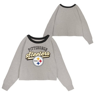 NFL Pittsburgh Steelers Girls Gray Crew Fleece Hooded Sweatshirt Xs