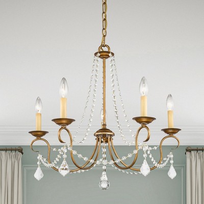 Antique Gold Leaf Mini Crystal 5-Light Chandelier