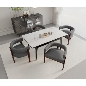 MAYEERTY Modern Soft Chenille Accent Chair - Open Back 3-Leg Barrel - Comfy Dining Set of 2 (Beige) - 1 of 4