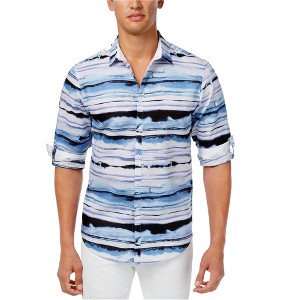 I.N.C International Concepts Mens Distorted Wave Button Up Shirt, Blue, XXX-Large - 1 of 1