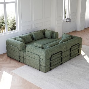 78.7" Chenille Convertible Folding Sleeper Sofa Bed with Cylindrical Pillow and Built-In Side Pocket - 1 of 4
