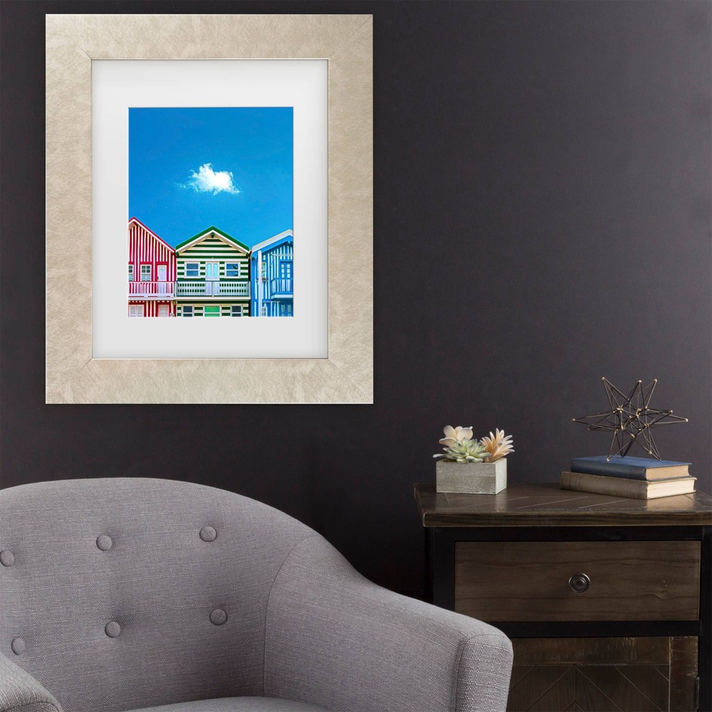 Trademark Fine Art 16"x20" Watson-Hall Beach Houses Costa Nova Beach Portugal Matted Framed Art Cream