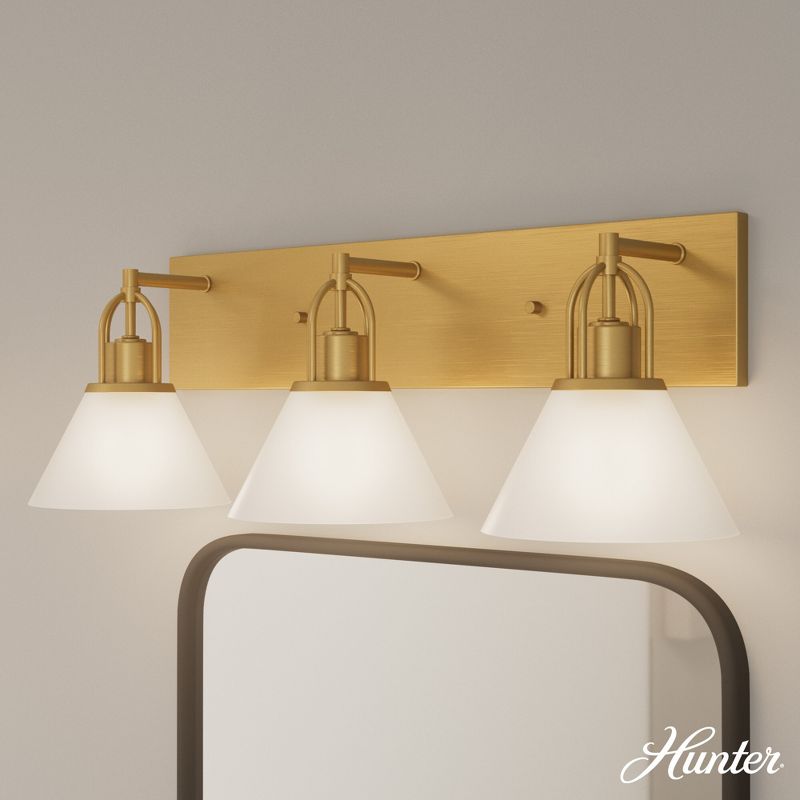 3-Light Carrington Isle Cased White Glass Bathroom Vanity Wall Light Luxe Gold - Hunter Fan, 3 of 9