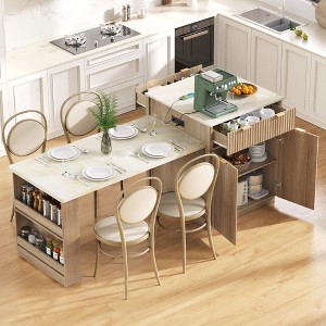 Whisen  82.6" Fluted Kitchen Island, Kitchen Table with Extendable Dining Table, Double-Side Storage, 2 Drawers - 1 of 4