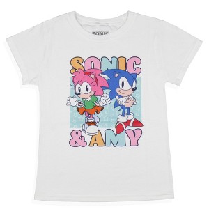 Seven Times Six Sonic The Hedgehog Girls' Amy Rose And Sonic Youth Video Game T-Shirt White - 1 of 3