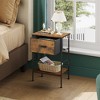Nightstand Set of 2 with Fabric Storage Drawer and Open Wood Shelf, End Table with Steel Frame - 2 of 4