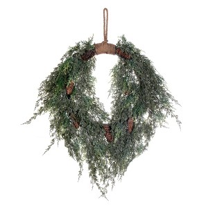 Vickerman Snow Cedar Hanging Wreath with Cone - 1 of 4