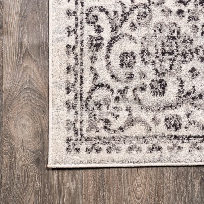 Dark Gray and Cream Medallion 8' x 10' Reversible Synthetic Rug