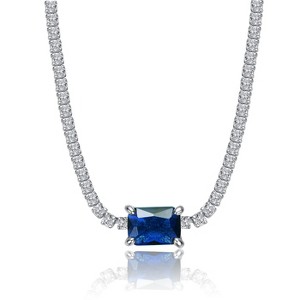 Guili Sterling Silver Silver Plated Solitaire Necklace with Emerald Green or Blue Sapphire Cubic Zirconia Offers Rich Color and Elegant Sparkle - 1 of 4