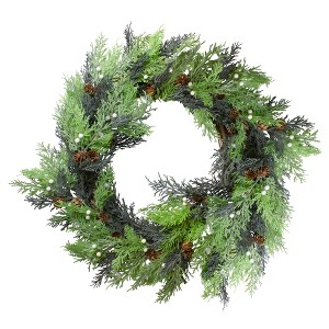 Northlight Berry, Cedar and Pine Cone Artificial Christmas Wreath - 24-Inch, Unlit - 1 of 4