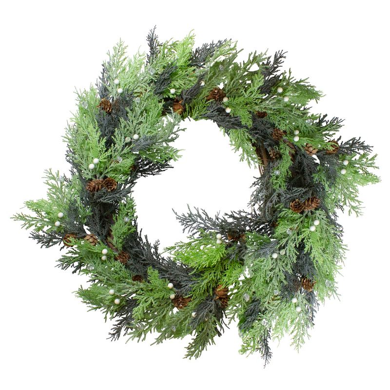 Northlight Berry, Cedar and Pine Cone Artificial Christmas Wreath - 24-Inch, Unlit, 1 of 6