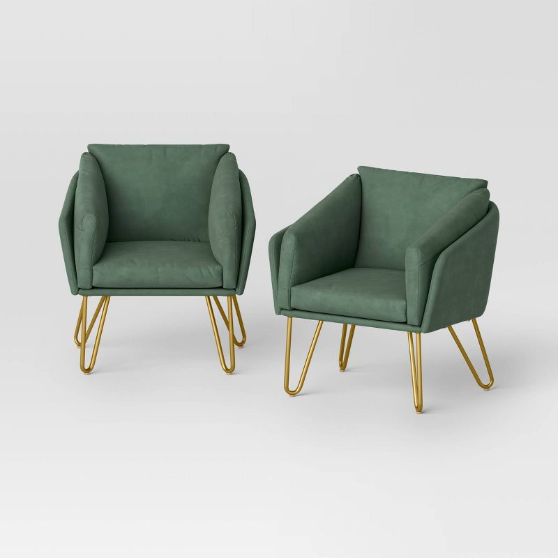 2pc Liana Upholstered Steel Outdoor Patio Chairs, Arm Chairs, Accent Chairs Green/Gold - Threshold&#8482;, 1 of 7
