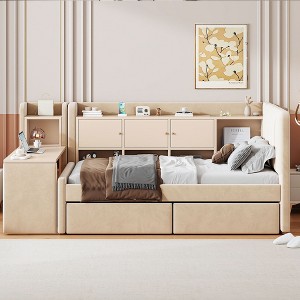 GDFStudio Robert Twin Size Multifunctional Storage Upholstered Daybed with Drawers and Shelves - 1 of 4