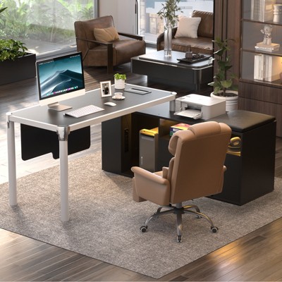 Aheaplus 68-Inch Large L-shaped Desk with Power Outlet, Reversible Corner Computer Desk with LED Light, Home Office Desk with Drawer, Soft Cushion