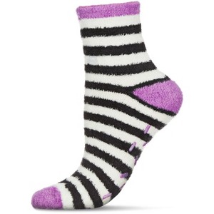 Memoi Colorblock Fuzzy Non-Skid Socks with Aloe Purple One Size - 1 of 4