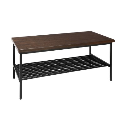 Industrial Modern Wood Top/Metal Frame Coffee Table with Metal Shelf Black/Walnut - OFM