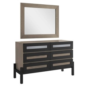 Merritt Dresser and Mirror Oak - Modway: Mid-Century Modern Set with 6 Drawers & Wood Grain Veneer - 1 of 4