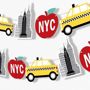 Big Dot of Happiness NYC Cityscape Garland Banner, New York City Party Decorations Banner, 30 Feet of Cord, 15 Double-Sided Big Apple, Taxi, - 1 of 4