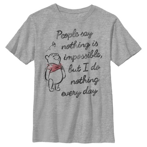 Boy's Winnie the Pooh Nothing Is Impossible, I Do Nothing All Day T-Shirt -  Athletic Heather - Large