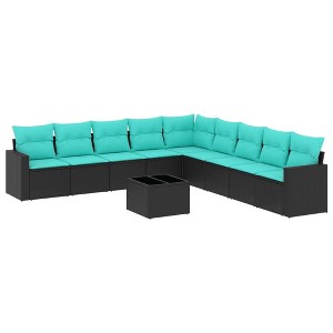 vidaXL 10 Piece Patio Sofa Set with Cushions Black Poly Rattan - 1 of 4