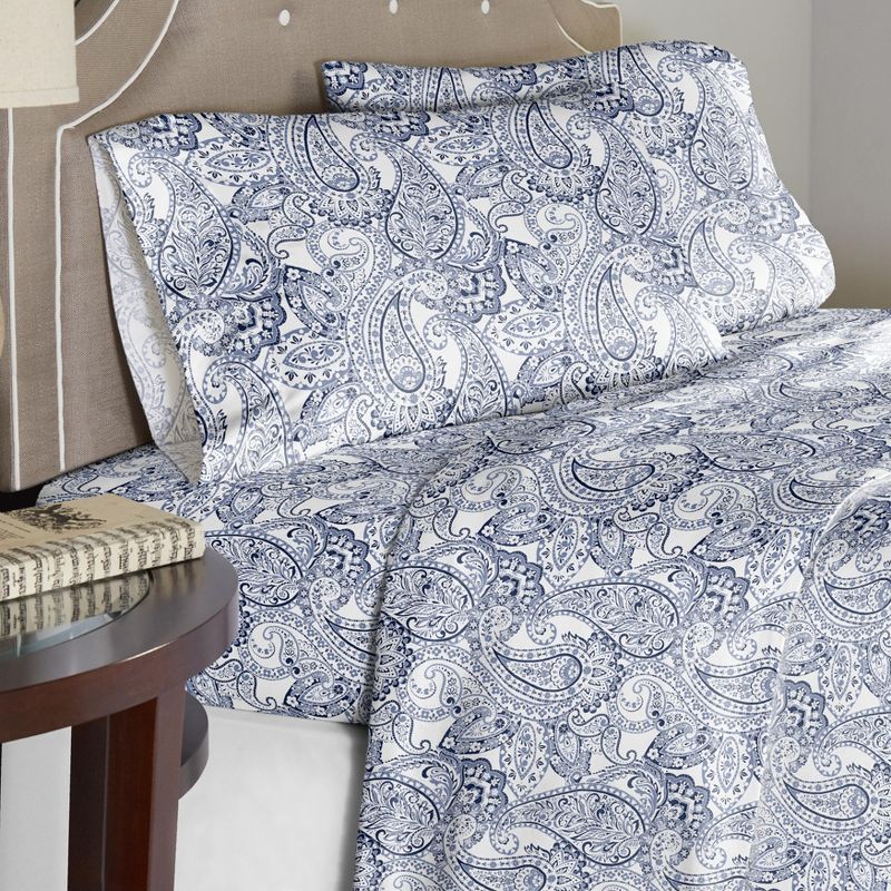 Pointehaven Boho Paisley Combed Cotton Percale Printed Sheet Set, 4 of 5