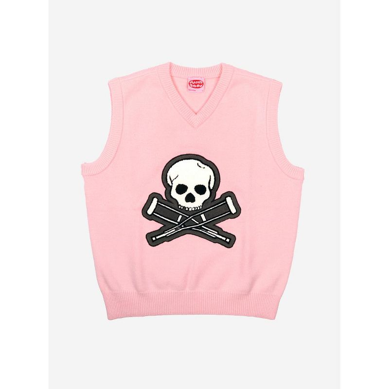 Jackass Skull & Crutches Icon Sleeveless Cradle Pink Sweater Vest, 1 of 4