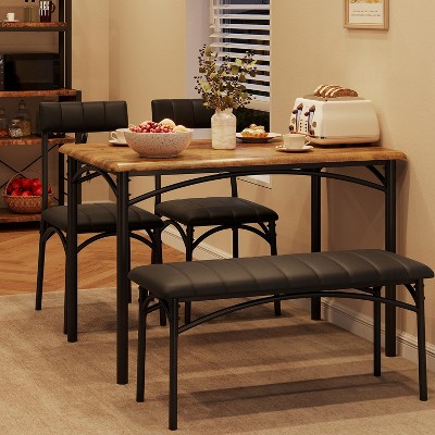 Dining Table Set for 4, Kitchen Table and Chairs for 4, Rectangular Kitchen Table Set with Upholstered Bench