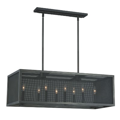 VAXCEL Wicker Park 8L Black Industrial Cage Linear Chandelier Island Pendant Light Fixture