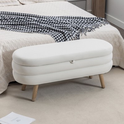 Grungis Velvet Storage Benches with Wood Legs,Upholstered Storage Ottoman,Ottoman Bench for Living Room,Bedroom