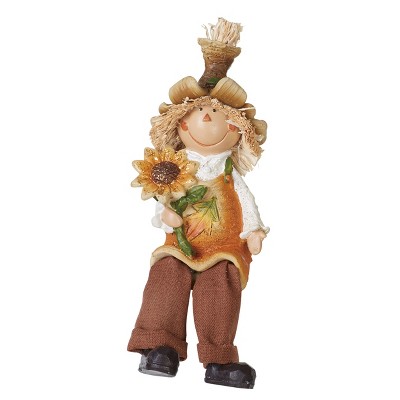 Transpac Resin 8 in. Brown Harvest Scarecrow Shelf Sitter