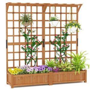 Tangkula 72" Tall Large Raised Garden Bed w/ Lattice Trellis Hanging Roof Drainage Holes Elevated Wooden Planter Box - 1 of 4