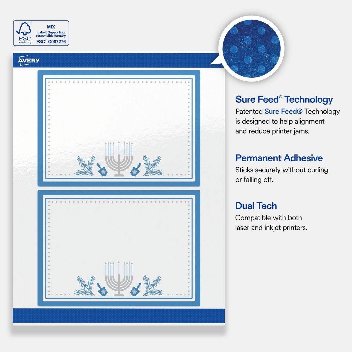 Avery® Labels, 5" x 7", Glossy, Silver Menorah Frame, 40 - thumbnail 6