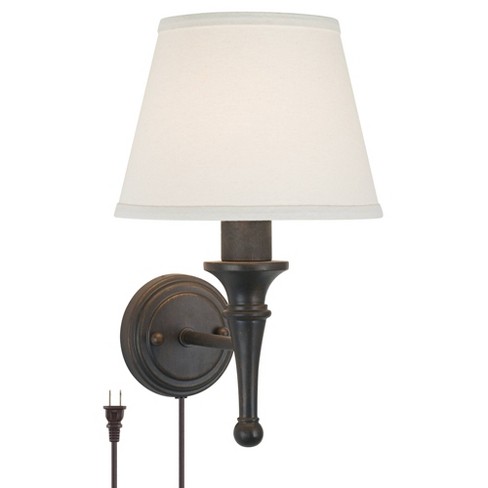 Regency Hill Farmhouse Wall Lamp Bronze Plug-in Light Fixture Ivory ...