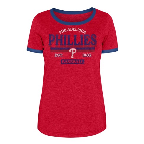 MLB Philadelphia Phillies Women's Short Sleeve V-Neck Core T-Shirt - S