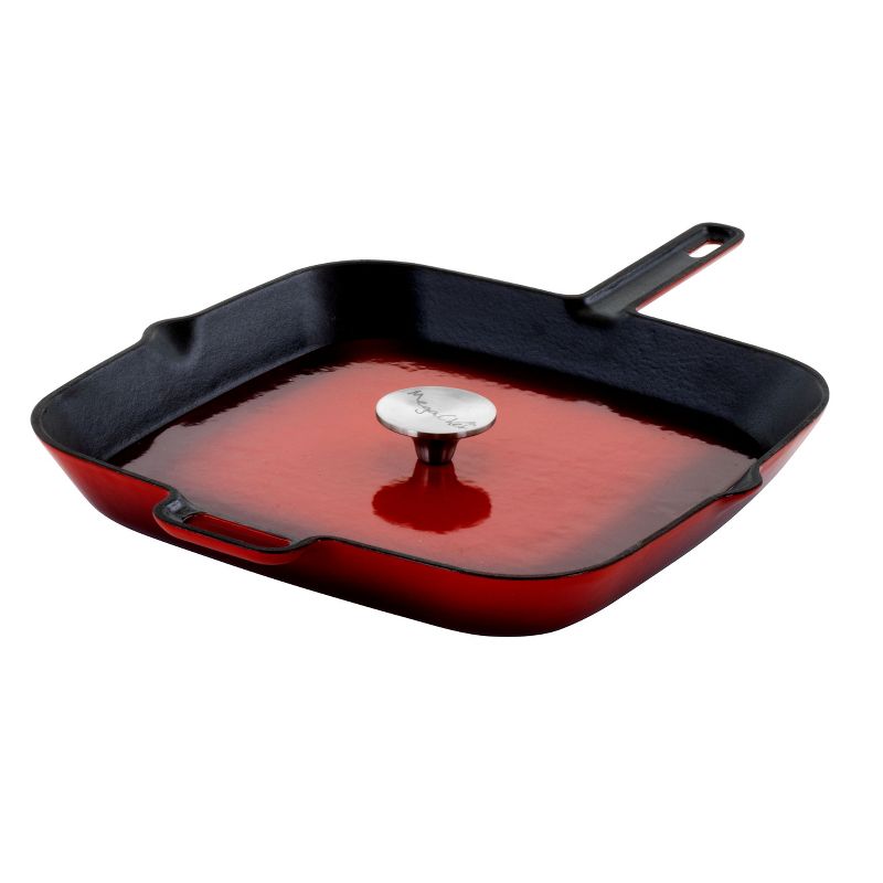 MegaChef 11 Inch Square Enamel Cast Iron Grill Pan with Matching Grill Press, 1 of 13