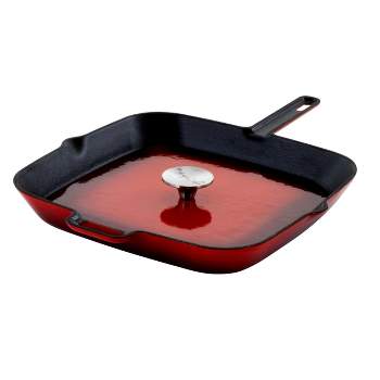 MegaChef 11 Inch Square Enamel Cast Iron Grill Pan with Matching Grill Press