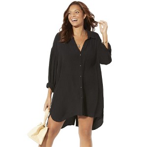 Swimsuits for All Women's Plus Size Shea High-Low Button Front Cover Up Shirt - 1 of 4