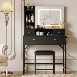 Vanity Desk with Mirror, 3 Adjustable Lighting Mode Makeup Vanity, Modern Dressing Table and Stool with Charging Station - 1 of 4