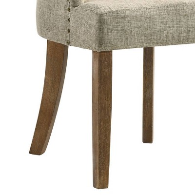 Beige Upholstered Side Chair with Salvaged Oak Legs